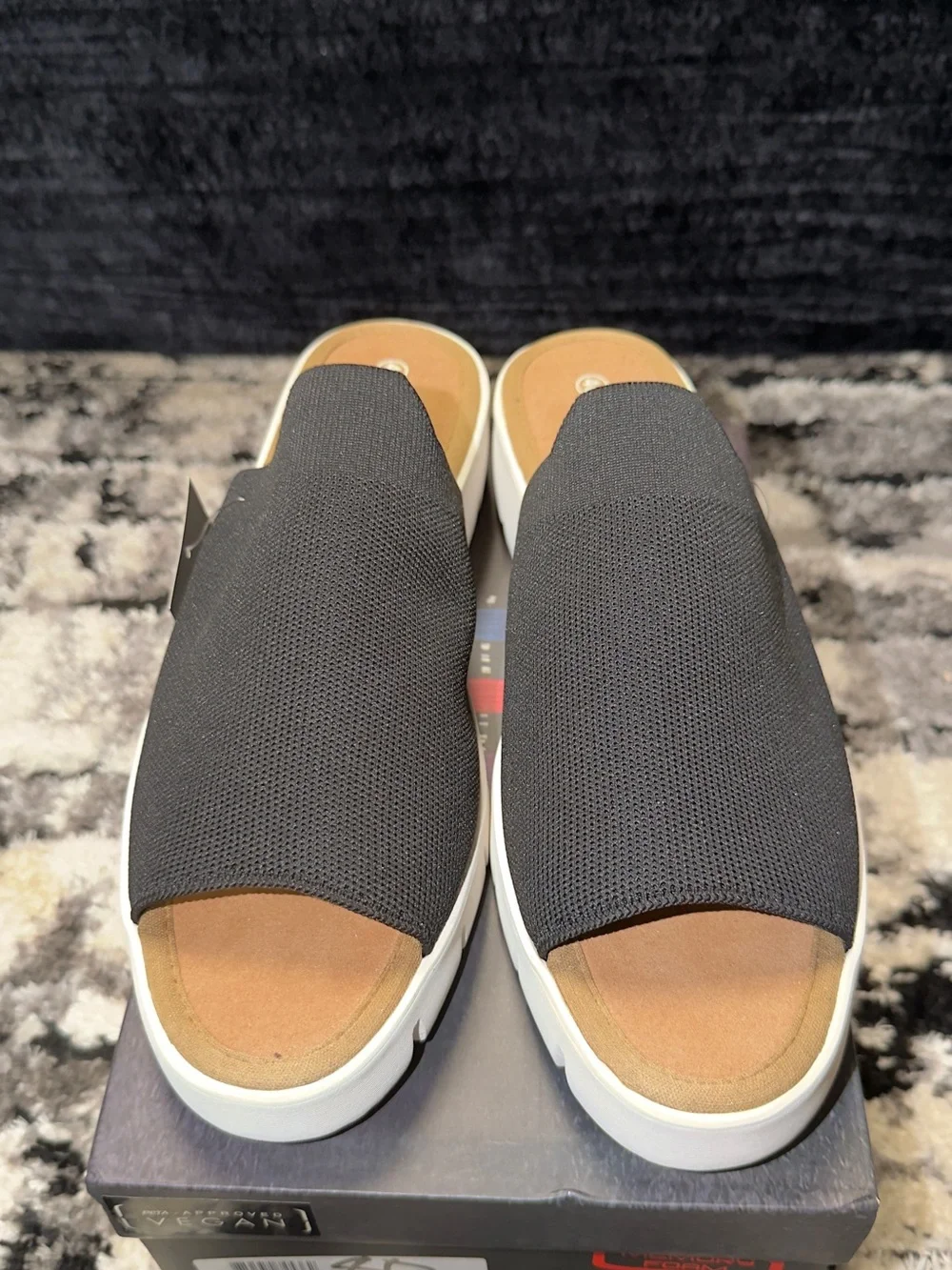 bernie mev. Black Slip-On Knit Platform Sandals